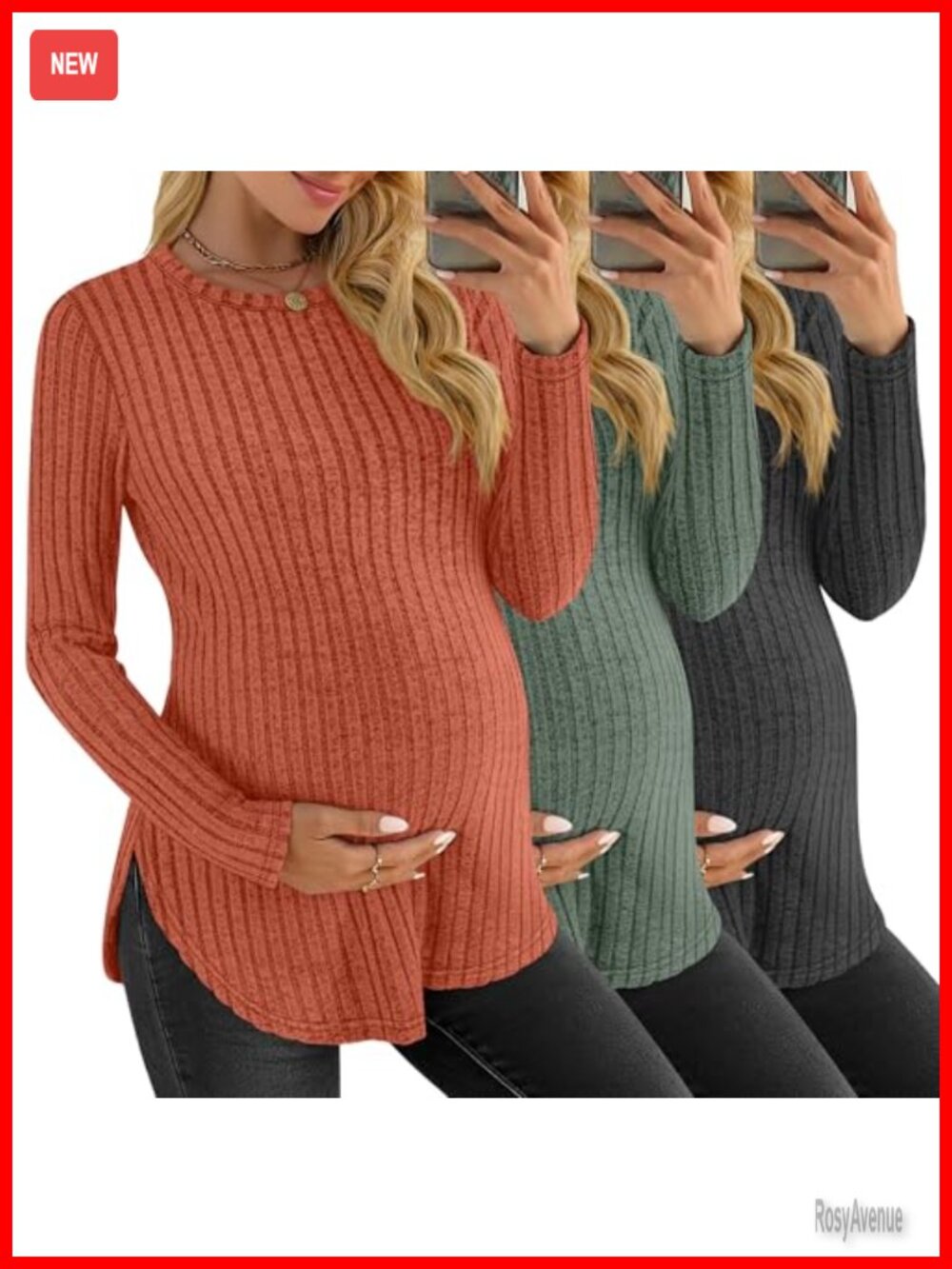 3 Pack Maternity Long Sleeve Ribbed Tunic Tops Pregnancy Sweaters